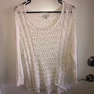 American Eagle Off-White Crochet Crew Sweater M